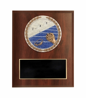 6 x 8 Inch Dark Cherry Finish AND CAST STONE RESIN SWIM PLAQUE