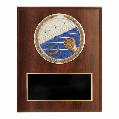 6 x 8 Inch Dark Cherry Finish AND CAST STONE RESIN SWIM PLAQUE