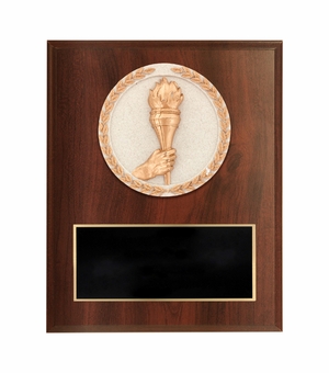 6 X 8 INCH DARK CHERRY FINISH AND CAST STONE RESIN TORCH PLAQUE