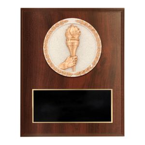 6 X 8 INCH DARK CHERRY FINISH AND CAST STONE RESIN TORCH PLAQUE