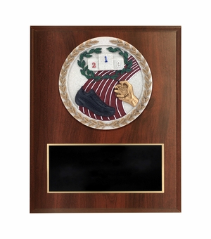 6 X 8 INCH DARK CHERRY FINISH AND CAST STONE RESIN TRACK PLAQUE