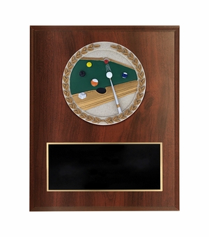 6 x 8 INCH DARK CHERRY FINISH PLAQUE WITH BILLIARDS CAST STONE RESIN PLAQUE MOUNT