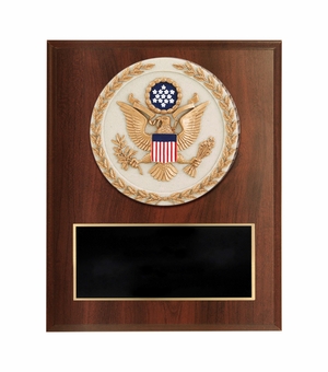 6 X 8 INCH DARK CHERRY FINISH PLAQUE WITH GOLD WREATH AND U.S. SEAL INSIGNIA STONE RESIN PLAQUE MOUNT