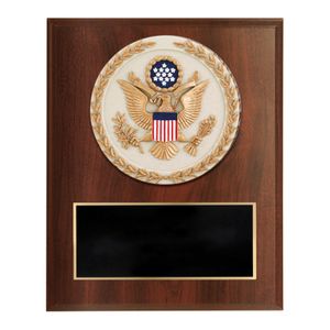 6 X 8 INCH DARK CHERRY FINISH PLAQUE WITH GOLD WREATH AND U.S. SEAL INSIGNIA STONE RESIN PLAQUE MOUNT