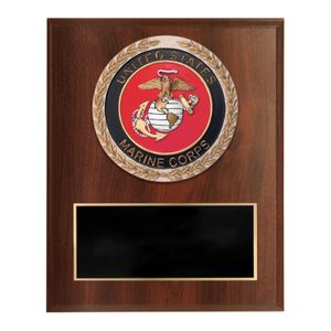 6 X 8 INCH DARK CHERRY FINISH PLAQUE WITH U.S. MARINE CORPS CAST STONE RESIN PLAQUE MOUNT