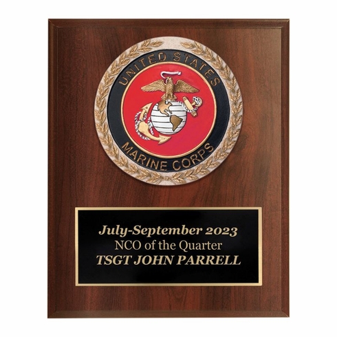 6 X 8 INCH DARK CHERRY FINISH PLAQUE WITH U.S. MARINE CORPS CAST STONE RESIN PLAQUE MOUNT