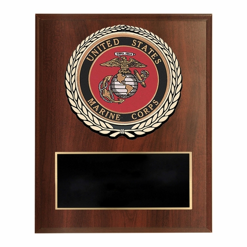 6 X 8 INCH DARK CHERRY FINISH PLAQUE WITH U.S. MARINE CORPS CAST STONE RESIN PLAQUE MOUNT