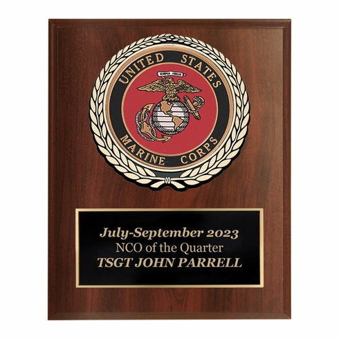 6 X 8 INCH DARK CHERRY FINISH PLAQUE WITH U.S. MARINE CORPS CAST STONE RESIN PLAQUE MOUNT