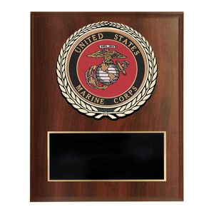 6 X 8 INCH DARK CHERRY FINISH PLAQUE WITH U.S. MARINE CORPS CAST STONE RESIN PLAQUE MOUNT
