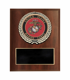 6 X 8 INCH DARK CHERRY FINISH PLAQUE WITH U.S. MARINE CORPS CAST STONE RESIN PLAQUE MOUNT