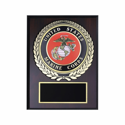 6 X 8 INCH DARK CHERRY FINISH PLAQUE WITH U.S. MARINE CORPS MEDALLION INSERT