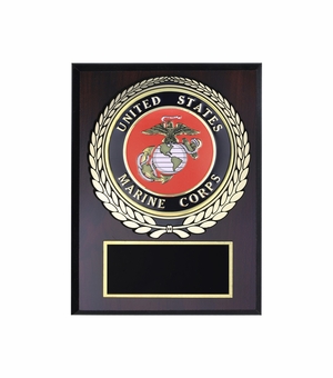 6 X 8 INCH DARK CHERRY FINISH PLAQUE WITH U.S. MARINE CORPS MEDALLION INSERT
