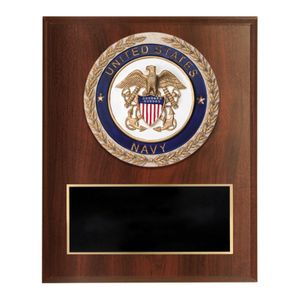 6 X 8 INCH DARK CHERRY FINISH PLAQUE WITH U.S. NAVY CAST STONE RESIN PLAQUE MOUNT