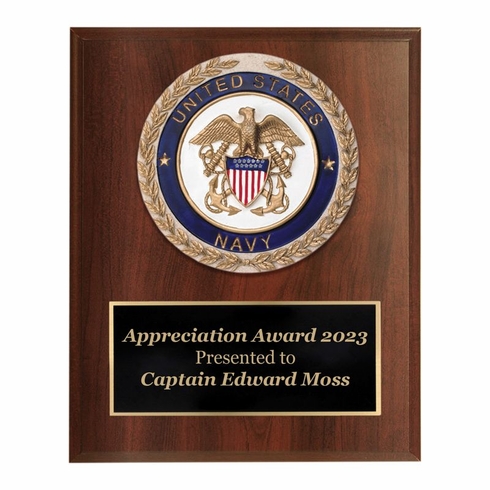 6 X 8 INCH DARK CHERRY FINISH PLAQUE WITH U.S. NAVY CAST STONE RESIN PLAQUE MOUNT