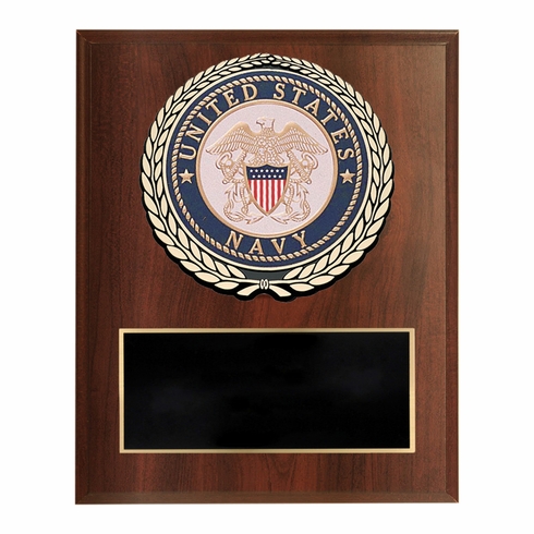 6 X 8 INCH DARK CHERRY FINISH PLAQUE WITH U.S. NAVY CAST STONE RESIN PLAQUE MOUNT