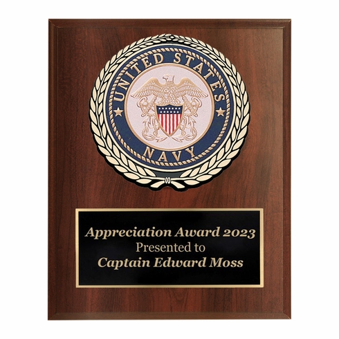 6 X 8 INCH DARK CHERRY FINISH PLAQUE WITH U.S. NAVY CAST STONE RESIN PLAQUE MOUNT