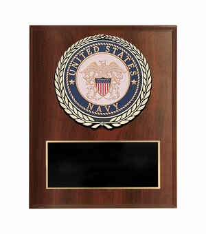 6 X 8 INCH DARK CHERRY FINISH PLAQUE WITH U.S. NAVY CAST STONE RESIN PLAQUE MOUNT