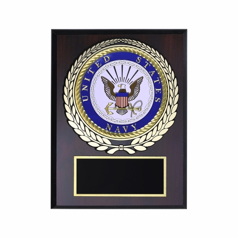 6 X 8 INCH DARK CHERRY FINISH PLAQUE WITH U.S. NAVY MEDALLION INSERT