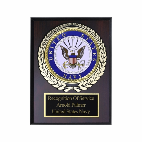 6 X 8 INCH DARK CHERRY FINISH PLAQUE WITH U.S. NAVY MEDALLION INSERT