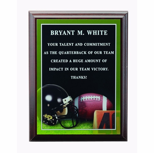 6 X 8 INCH FOOTBALL PHOTO SPORTS PLAQUE WITH LASER ENGRAVED PLATE