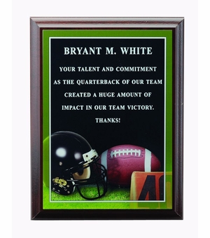 6 X 8 INCH FOOTBALL PHOTO SPORTS PLAQUE WITH LASER ENGRAVED PLATE