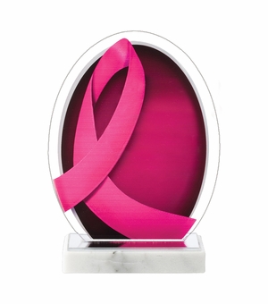 6 x 8 INCH OVAL ACRYLIC PINK DONOR APPRECIATION AWARD WITH PINK RIBBON
