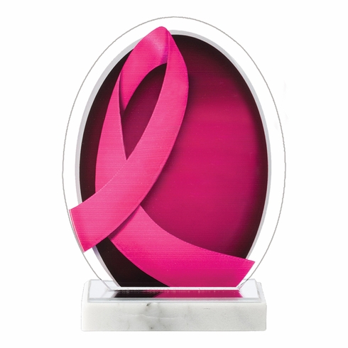 6 x 8 INCH OVAL ACRYLIC PINK DONOR APPRECIATION AWARD WITH PINK RIBBON