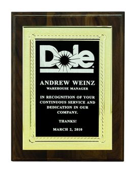 6 X 8 INCH PLAQUE WITH EMBOSSED BLACK SCREENED PLATE