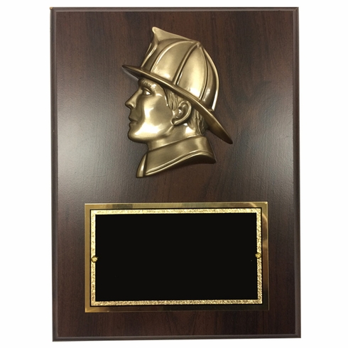 6 X 8 INCH SMALL FIREMAN'S HEAD WALNUT FINISH PLAQUE