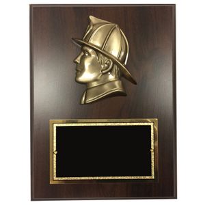 6 X 8 INCH SMALL FIREMAN'S HEAD WALNUT FINISH PLAQUE