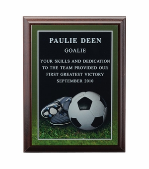 6 X 8 INCH SOCCER PHOTO SPORTS PLAQUE WITH LASER ENGRAVED PLATE