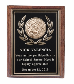 6 X 8 INCH WALNUT FINISH PLAQUE  WITH 2 INCH INSERT