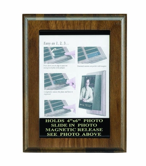 6 X 8 INCH WALNUT VENEER PHOTO PLAQUE HOLDS 4X6 PHOTO