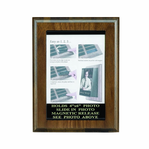 6 X 8 INCH WALNUT VENEER PHOTO PLAQUE HOLDS 4X6 PHOTO