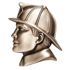 6"x 8" LARGE FIREMAN HEAD ANTIQUE BRASS DIE CAST PLAQUE MOUNT