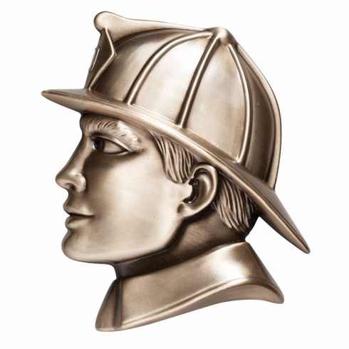 6"x 8" LARGE FIREMAN HEAD ANTIQUE BRASS DIE CAST PLAQUE MOUNT