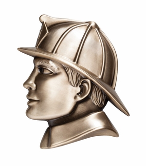 6"x 8" LARGE FIREMAN HEAD ANTIQUE BRASS DIE CAST PLAQUE MOUNT