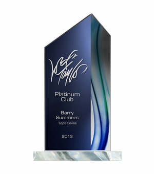 6" X 9-1/4" AQUA WAVE BLUE GREEN ACRYLIC PEAK AWARD