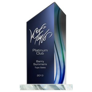6" X 9-1/4" AQUA WAVE BLUE GREEN ACRYLIC PEAK AWARD
