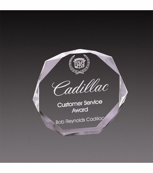 6"x6"x1" CORPORATE CLEAR ACRYLIC OCTAGON SHAPE AWARD WITH BEVELED CUT CORNERS