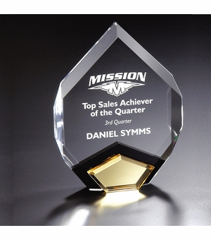 6"x8" ARROWHEAD SHAPE CLEAR ACRYLIC AWARD WITH GOLD MIRROR BASE