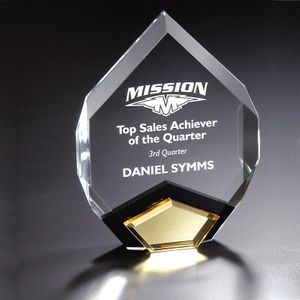 6"x8" ARROWHEAD SHAPE CLEAR ACRYLIC AWARD WITH GOLD MIRROR BASE