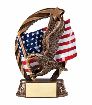 7-1/2 INCH ANTIQUE BRASS PAINTED RESIN AMERICAN FLAG WITH EAGLE