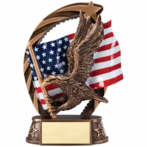7-1/2 INCH ANTIQUE BRASS PAINTED RESIN AMERICAN FLAG WITH EAGLE