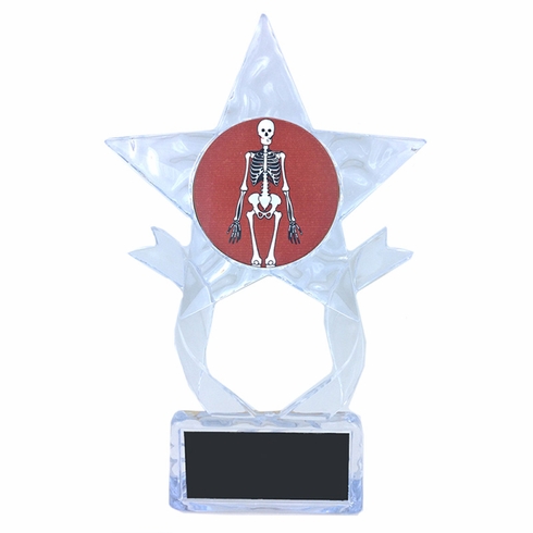 7-1/2 INCH CLEAR ACRYLIC STAR TROPHY WITH SKELETON INSERT