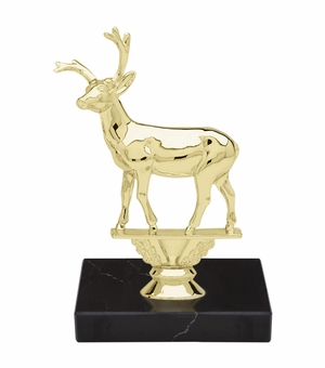 7-1/2 INCH DEER ANIMAL GOLD TROPHY ON BLACK MARBLE BASE