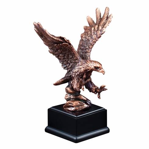 7-1/2 INCH ELECTROPLATED BRONZE ATTACKING AMERICAN EAGLE TROPHY ON BLACK BASE
