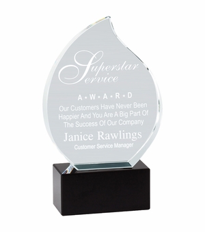 7-1/2 INCH HEIGHT OPTICAL CRYSTAL FLAME AWARD