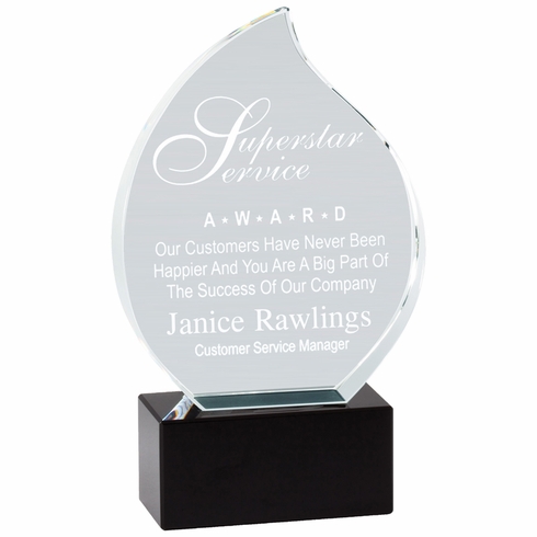 7-1/2 INCH HEIGHT OPTICAL CRYSTAL FLAME AWARD