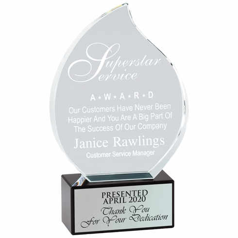 7-1/2 INCH HEIGHT OPTICAL CRYSTAL FLAME AWARD